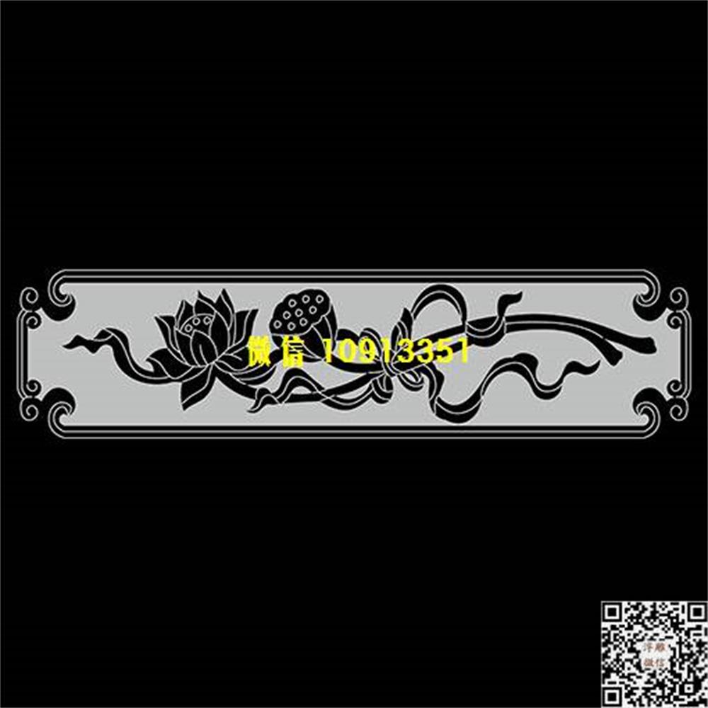 精雕图荷花栏板264精雕图线雕图线条图单线铣底图_电脑雕刻plt文泰矢量图精雕图浮雕图